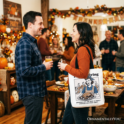 Thanksgiving Family Dysfunction Retro Tote Bag, Funny Holiday Humor Gift Shopper for Sarcastic Families