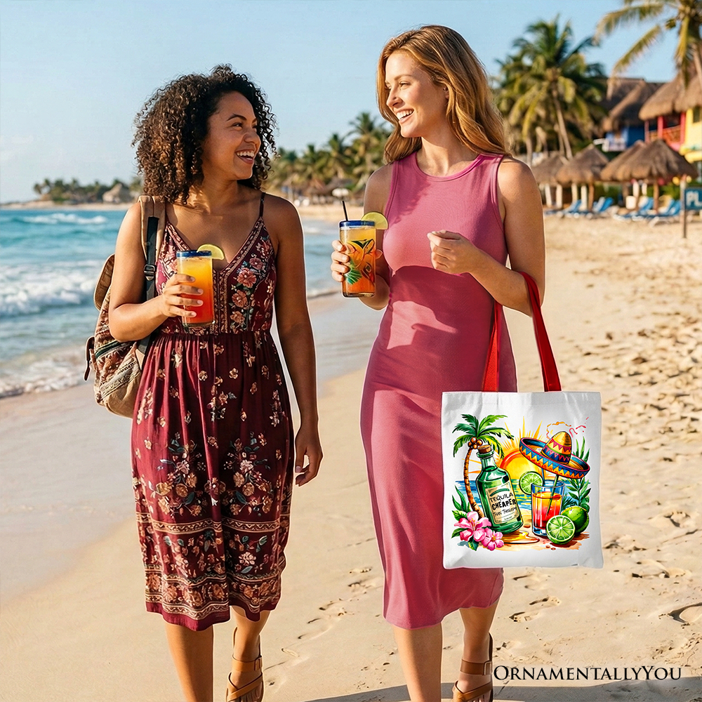 Tequila Cheaper Than Therapy Cinco De Mayo Tote Bag, Funny Beach Drink Gift Shopper