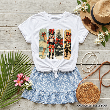 Kids Ballet and Nutcracker Christmas T-Shirt, Coquette Bow and Mouse Youth Vintage Holiday Tee