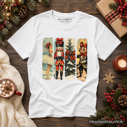 Kids Ballet and Nutcracker Christmas T-Shirt, Coquette Bow and Mouse Youth Vintage Holiday Tee