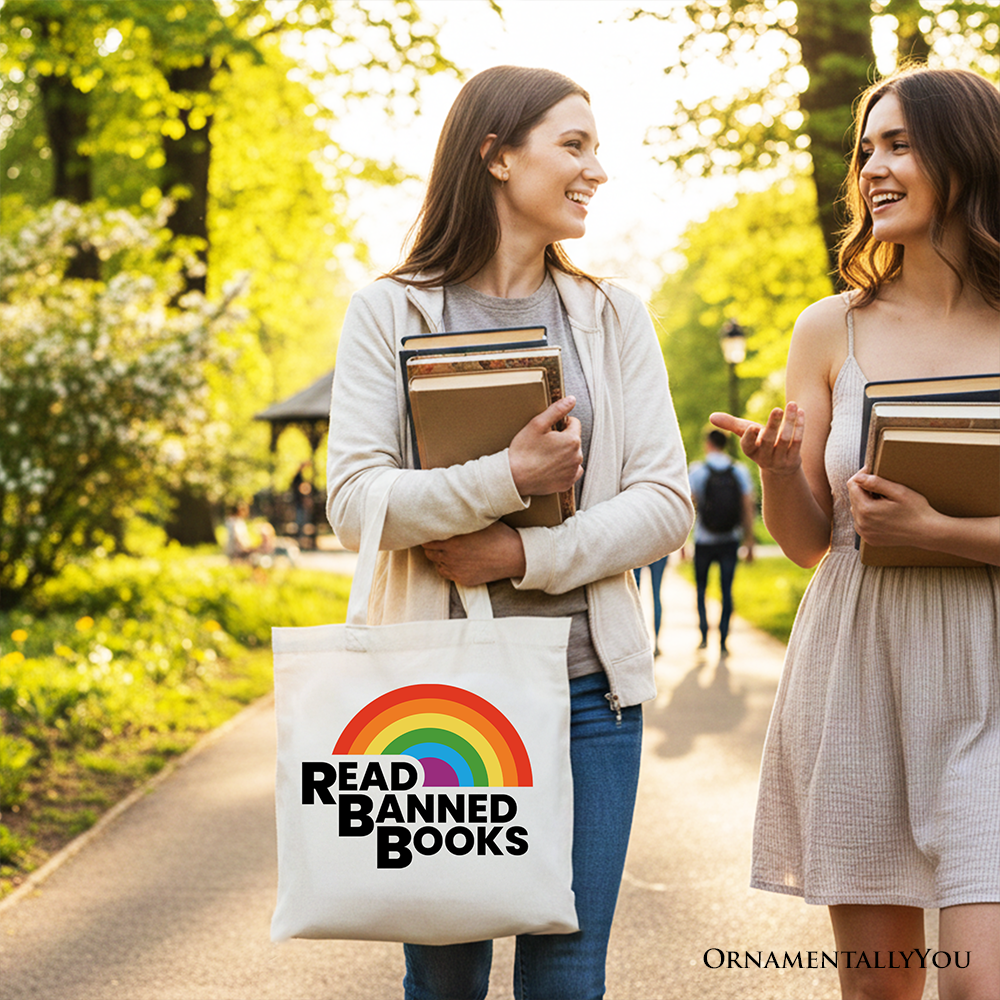Read Banned Books Rainbow Canvas Tote Bag, Book Lover Gift Shopper