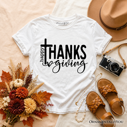 Kids Happy Thanksgiving Minimalist T-Shirt, Christian Religious Fall Tee for Youth