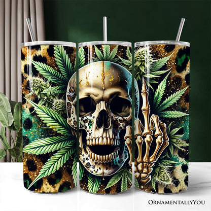 Leopard Skull Weed 20oz Personalized Tumbler With Lid and Stainless Steel Straw, Gothic Cannabis Gift Cup