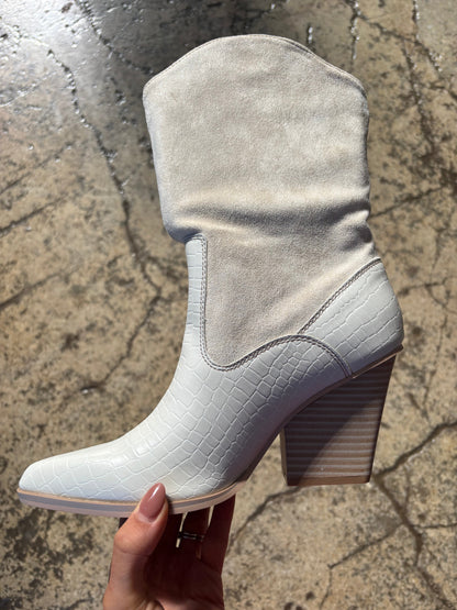 Marseille Mid-Calf Boots with Leather Snake print - White
