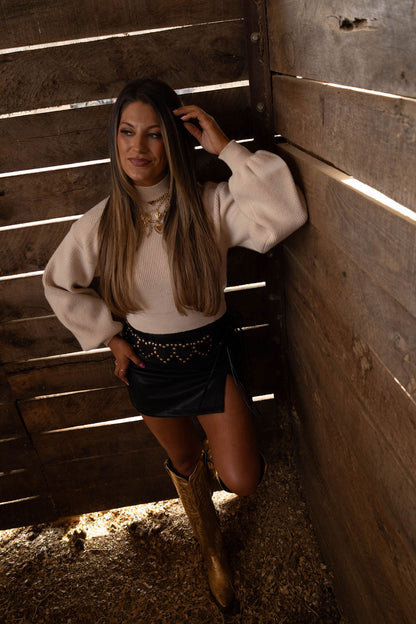 Call It Even Side Slit Leather Skorts