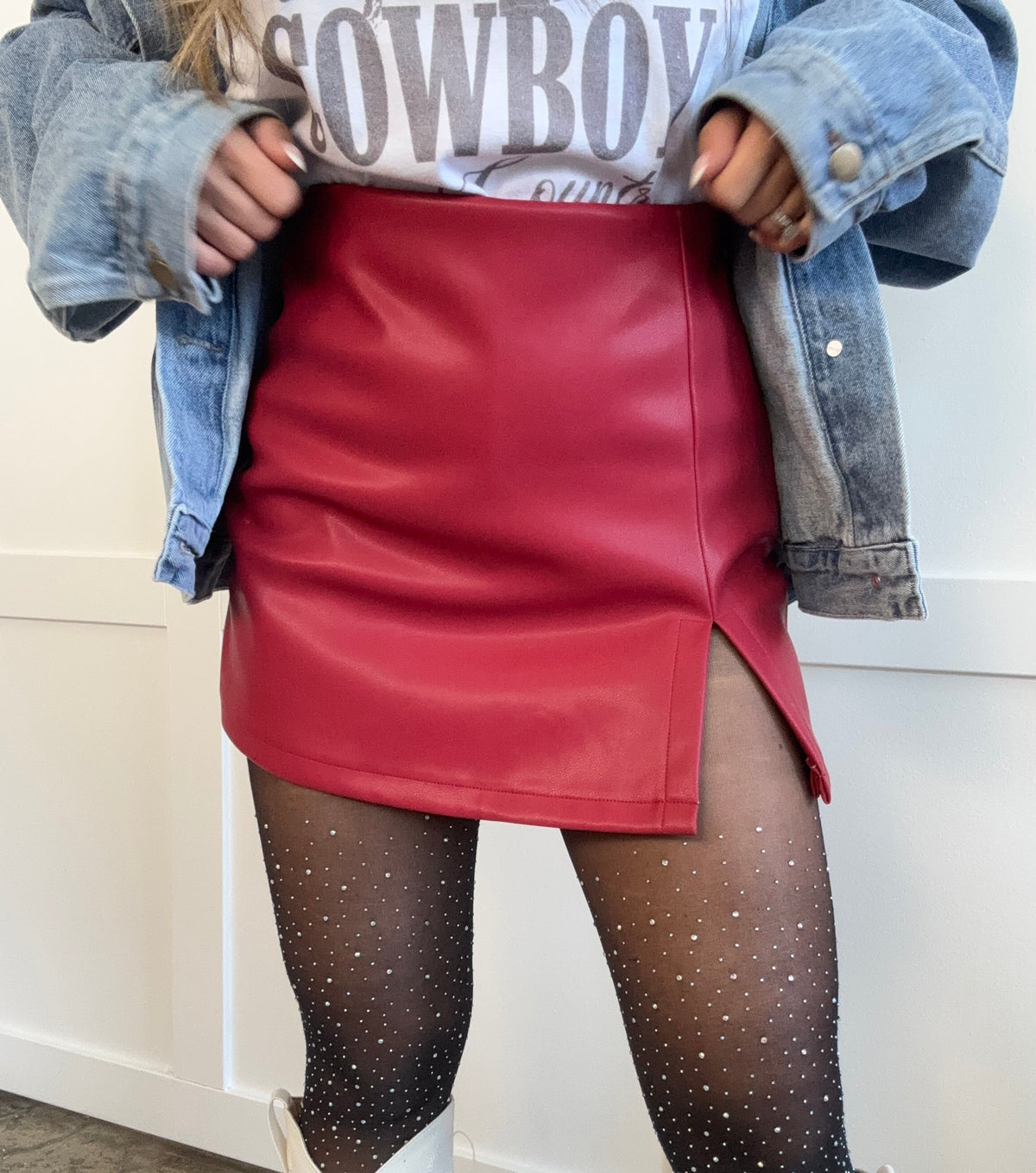 Call It Even Side Slit Leather Skorts