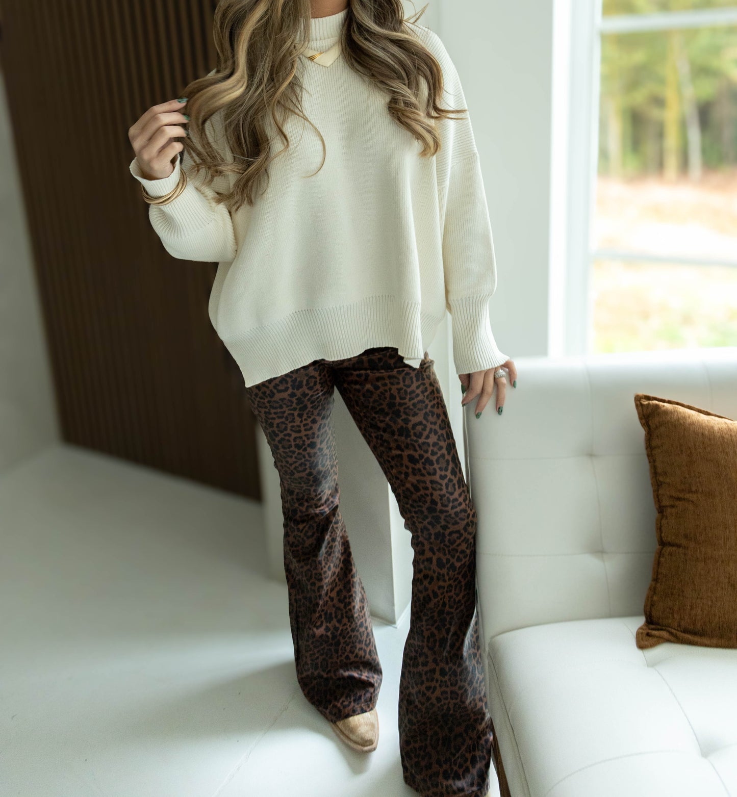 Fiona High Waisted Bell Bottom Flare Jeans - Desert Brown Leopard