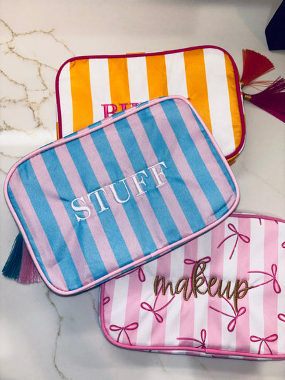 "STUFF" Embroidered Nylon Makeup Bag