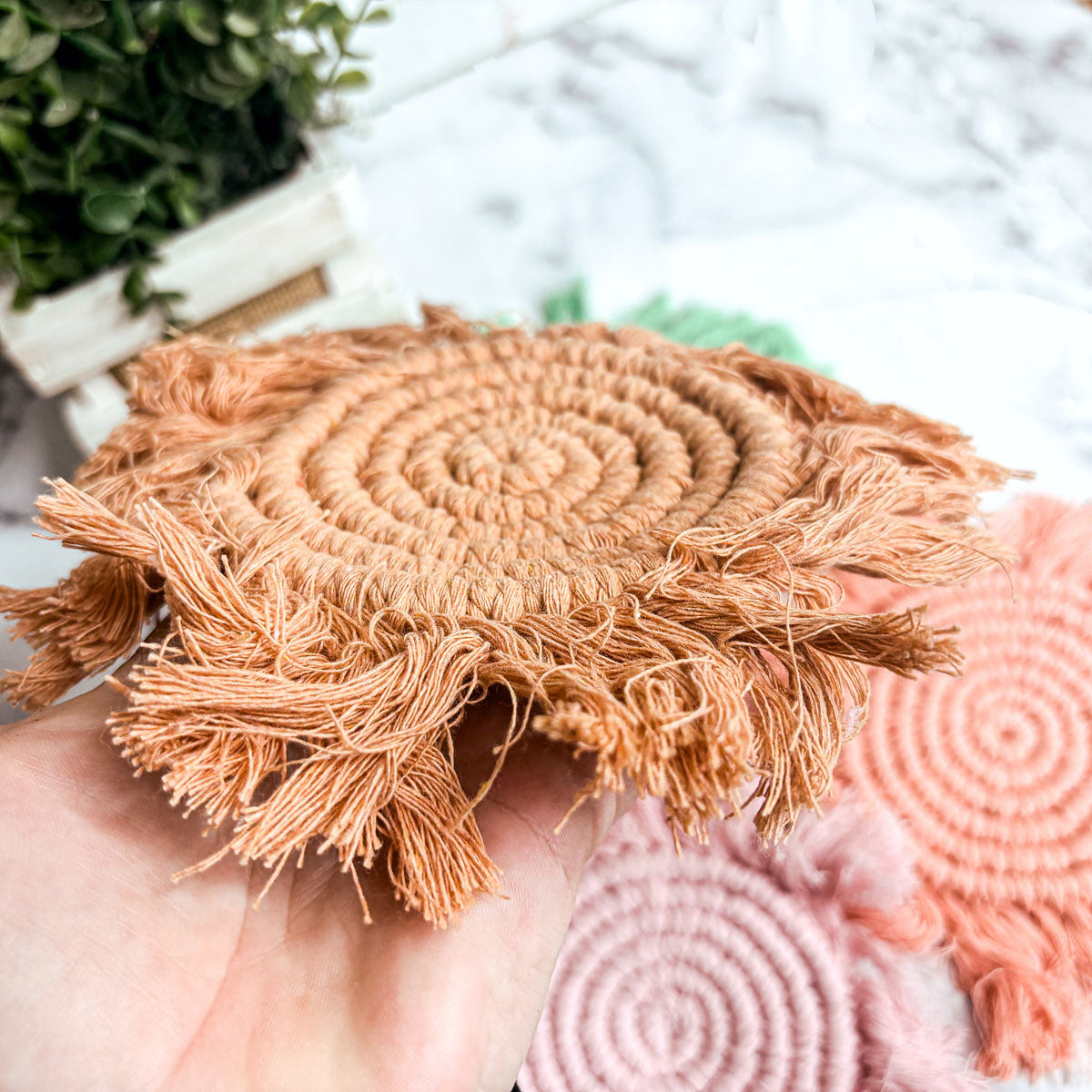 Pastel Braided Tassel Coasters