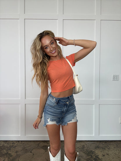 Tianna Ribbed Round Neck Short Sleeve T-Shirt