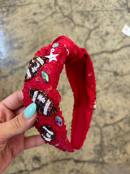 Football Top Knotted Jeweled Beaded Headband