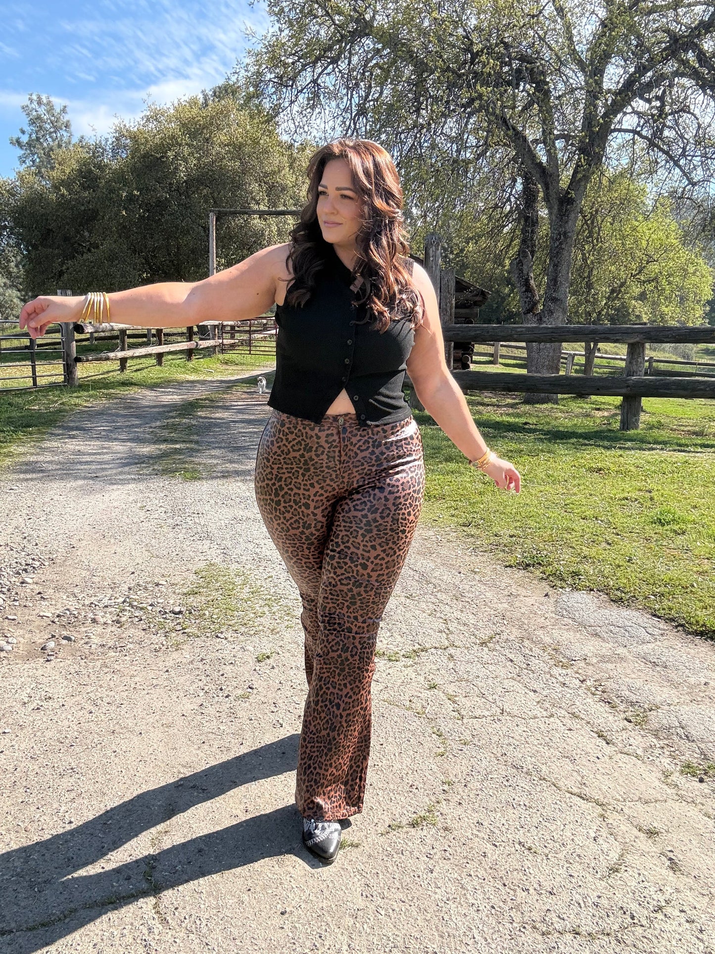 Fiona High Waisted Bell Bottom Flare Jeans - Desert Brown Leopard