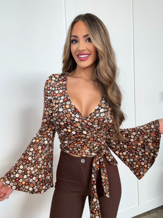 Woodstock Floral Bell Sleeve Wrap Top - ALL COLORS