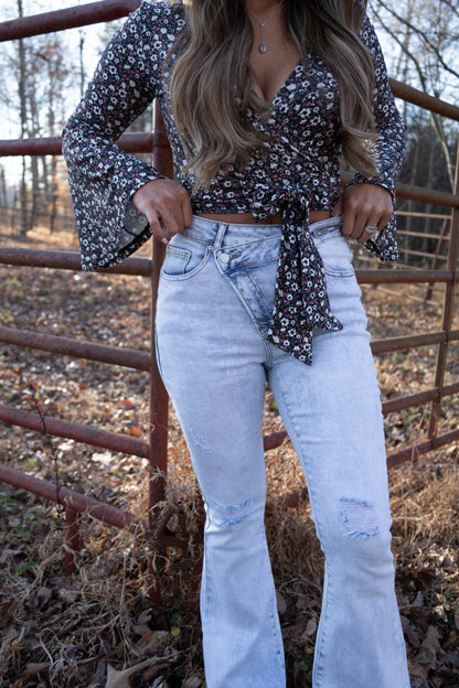 Lucy Asymmetrical Distressed Flare Jeans