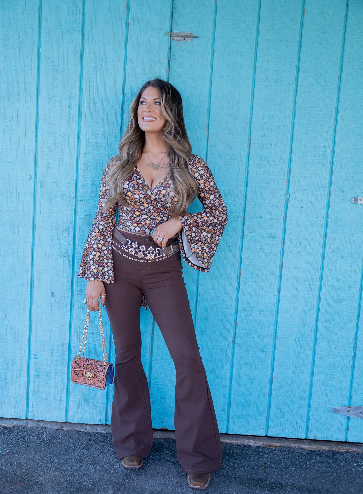 Woodstock Floral Bell Sleeve Wrap Top