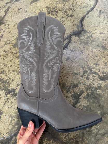Amaya Classic Western Embroidered Cowgirl Boot - Charcoal