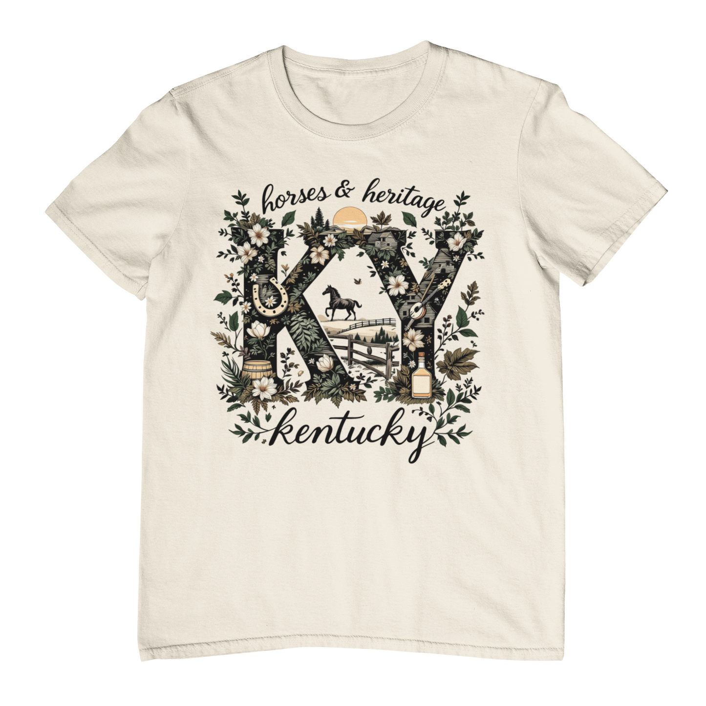 Kentucky Horses & Heritage Floral Adult Graphic Tee