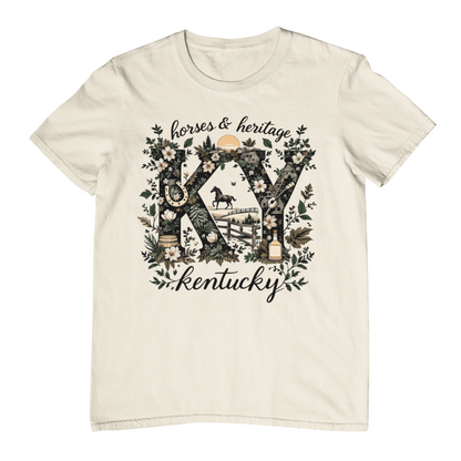Kentucky Horses & Heritage Floral Adult Graphic Tee