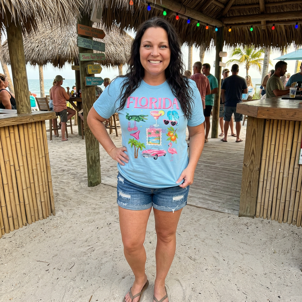 Retro Florida Summer Icons Adult Graphic Tee