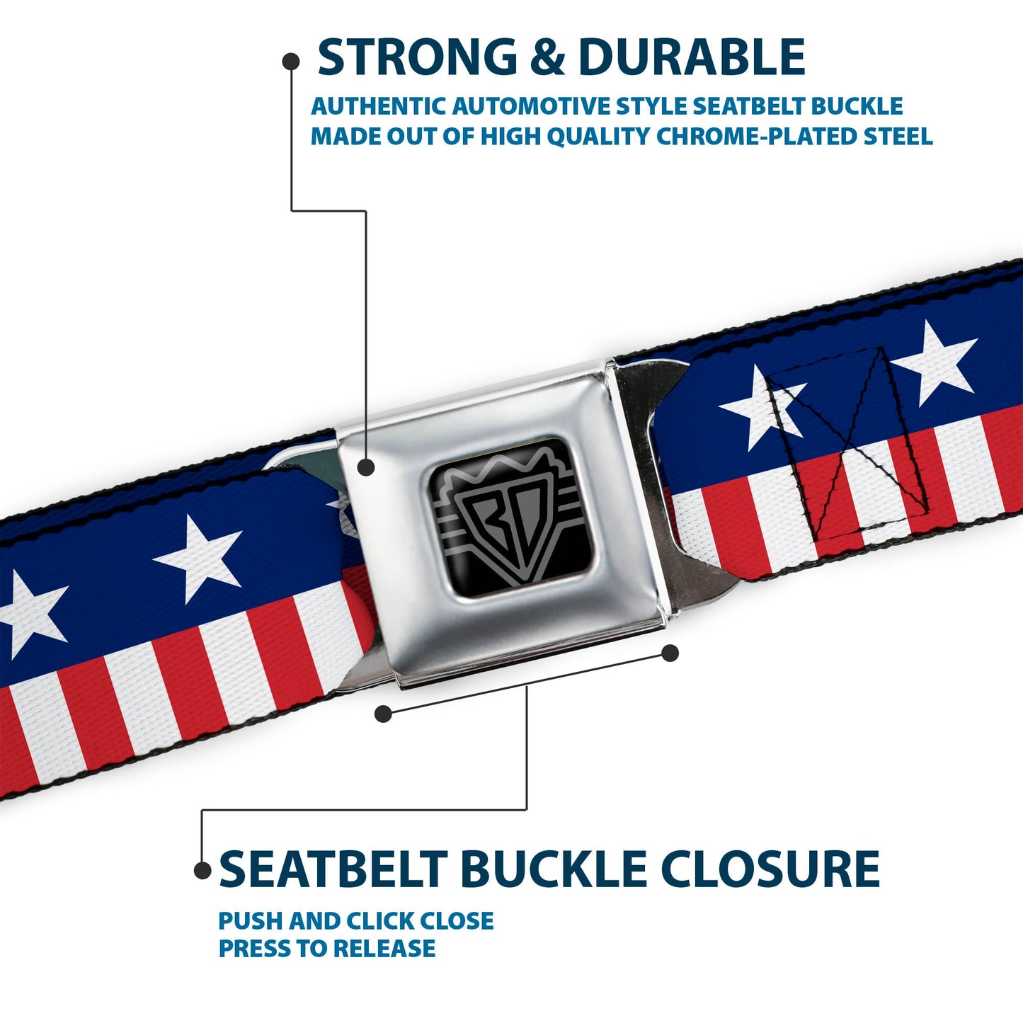USA Stars & Stripes 2 Seatbelt Belt – World Cup 2026 Edition (Blue/White/Red/White)
