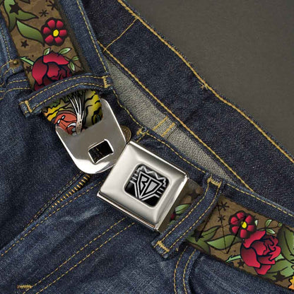 BD Wings Logo CLOSE-UP Full Color Black Silver Seatbelt Belt - Death Before Dishonor Olive Webbing