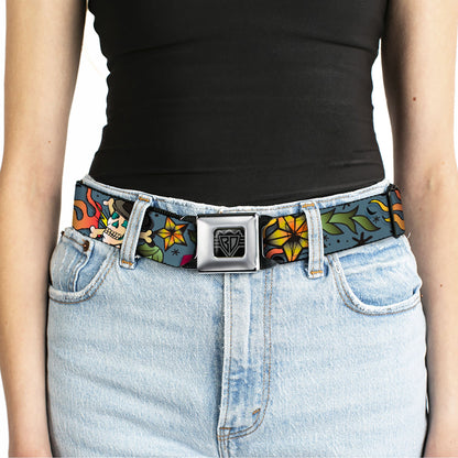 BD Wings Logo CLOSE-UP Full Color Black Silver Seatbelt Belt - Death or Glory CLOSE-UP Gray Webbing