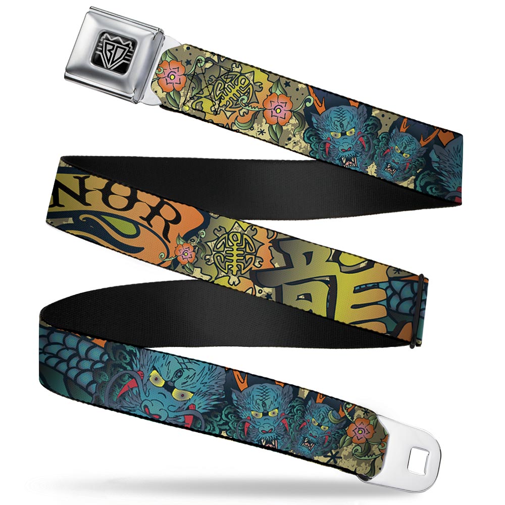 BD Wings Logo CLOSE-UP Full Color Black Silver Seatbelt Belt - Honor Tan Webbing