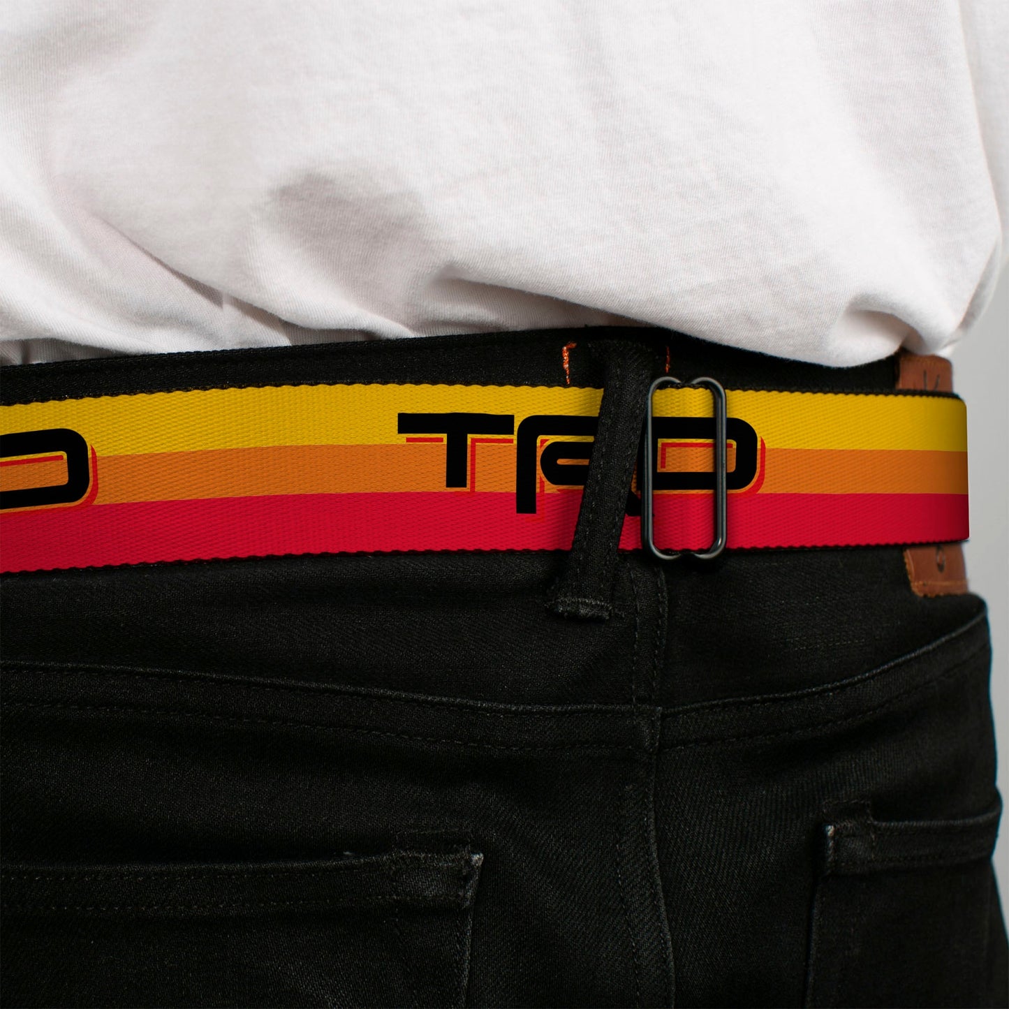 Toyota Logo Full Color Black/Red Seatbelt Belt - Toyota Racing Development TRD Logo Rally Stripe Sunset Webbing