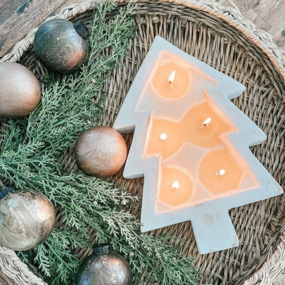 5 Wick White Wood Tree Bowl Candle - Orange Evergreen