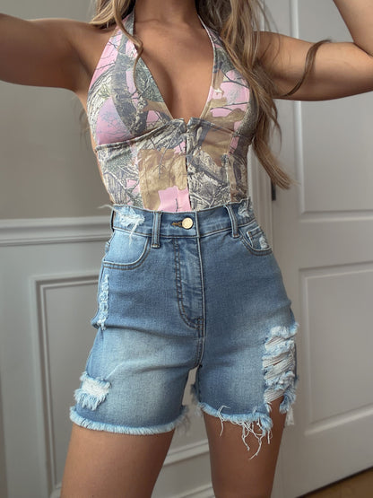 Breanne Distressed High Rise Shorts
