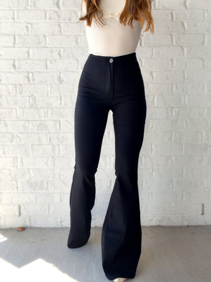 Fiona High Waisted Bell Bottom Flare Jeans - Black