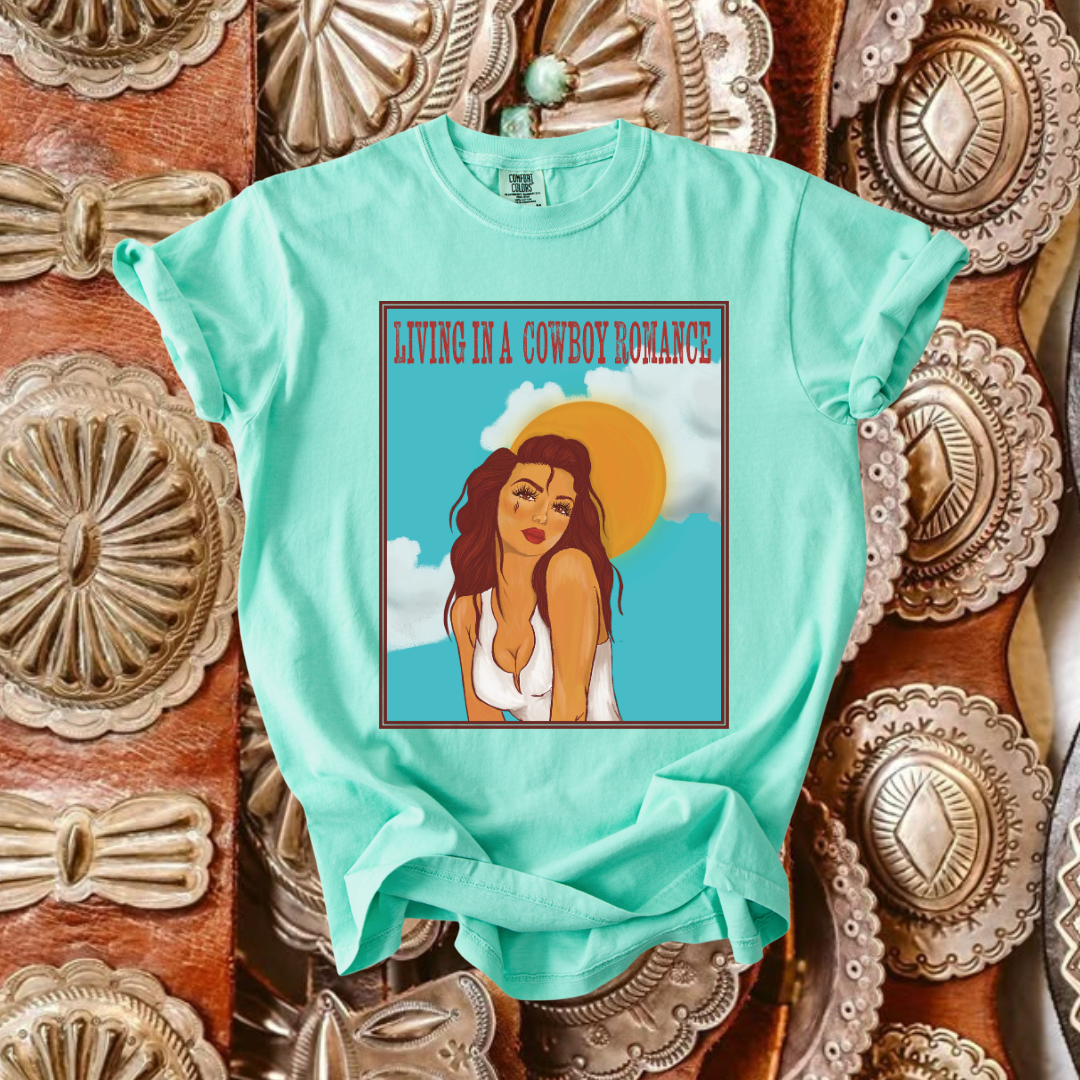Living in a cowboy romance tee