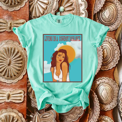 Living in a cowboy romance tee