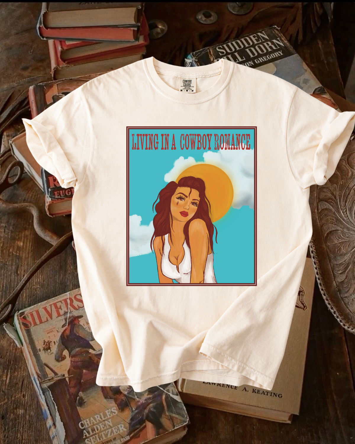 Living in a cowboy romance tee