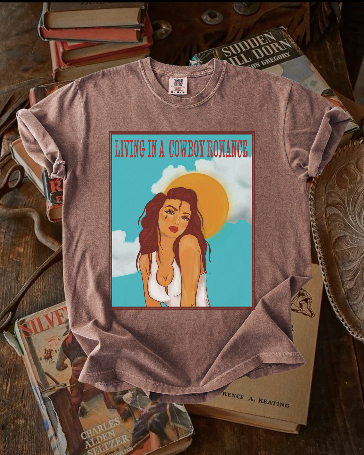 Living in a cowboy romance tee