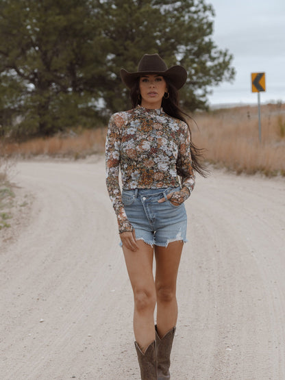 Floral Mesh Long Sleeve Top