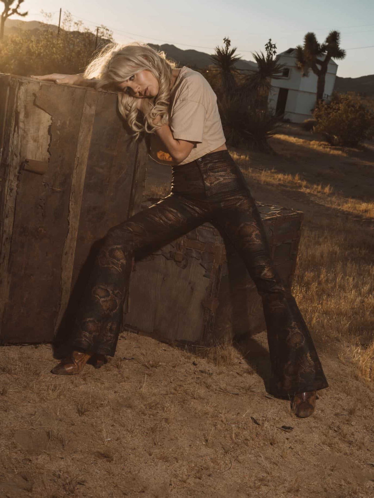 Fiona High Waisted Bell Bottom Flare Jeans - Snakeprint