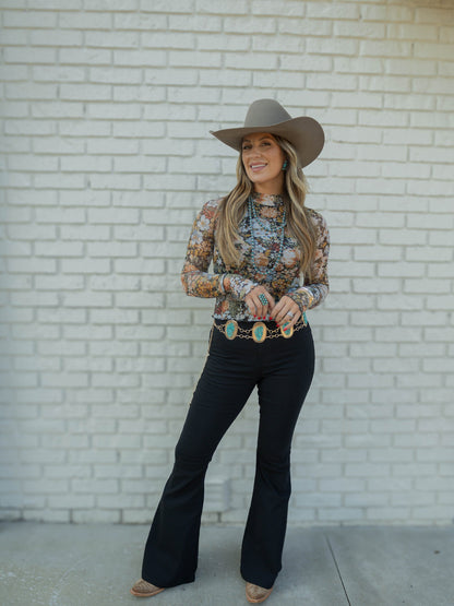Floral Mesh Long Sleeve Top