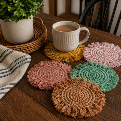 Pastel Braided Tassel Coasters