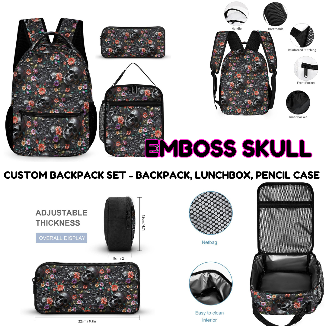 EMBOSS SKULL-3 PIECE BACKPACK SET-PREORDER CLOSING 7/3