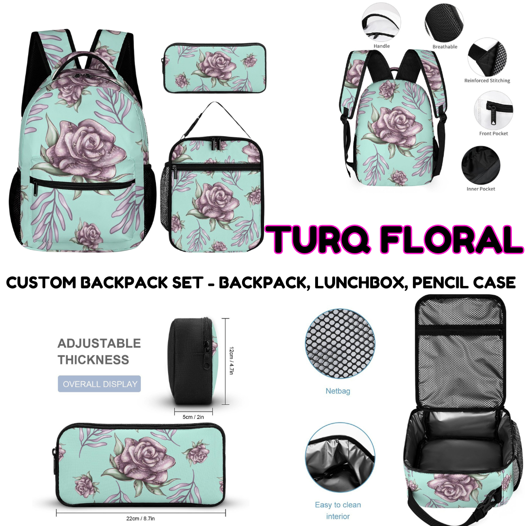 TURQ FLORAL-3 PIECE BACKPACK SET-PREORDER CLOSING 7/3