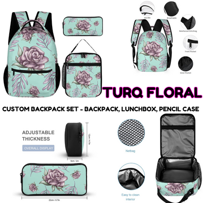 TURQ FLORAL-3 PIECE BACKPACK SET-PREORDER CLOSING 7/3