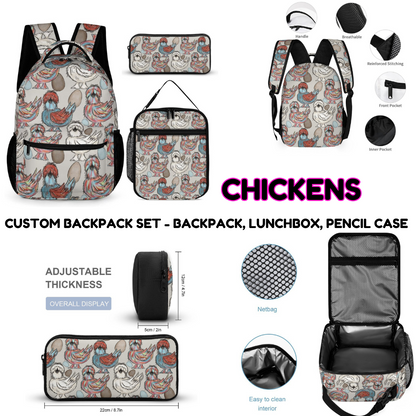 CHICKENS-3 PIECE BACKPACK SET-PREORDER CLOSING 7/3