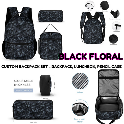 BLACK FLORAL-3 PIECE BACKPACK SET-PREORDER CLOSING 7/3