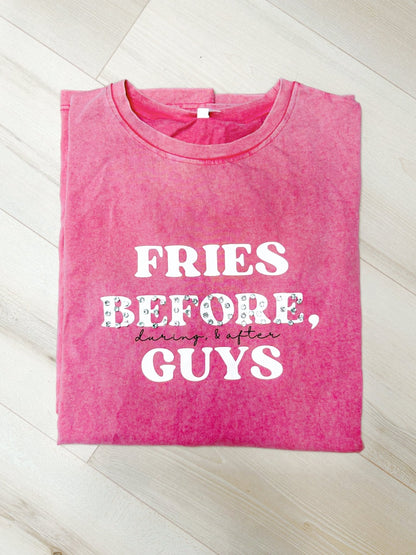 “Fries Before, During, & After Guys” Graphic & Studded Washed Tee - Girl Code Couture