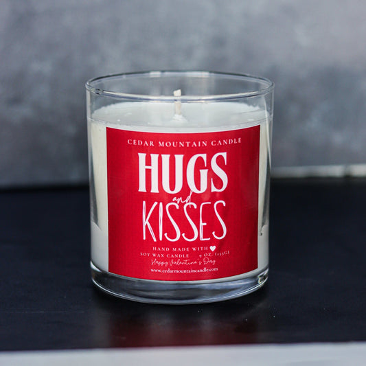 Hugs & Kisses - Valentine's Day Soy Candle - 9 oz Whiskey Glass Jar - Choose Your Scent