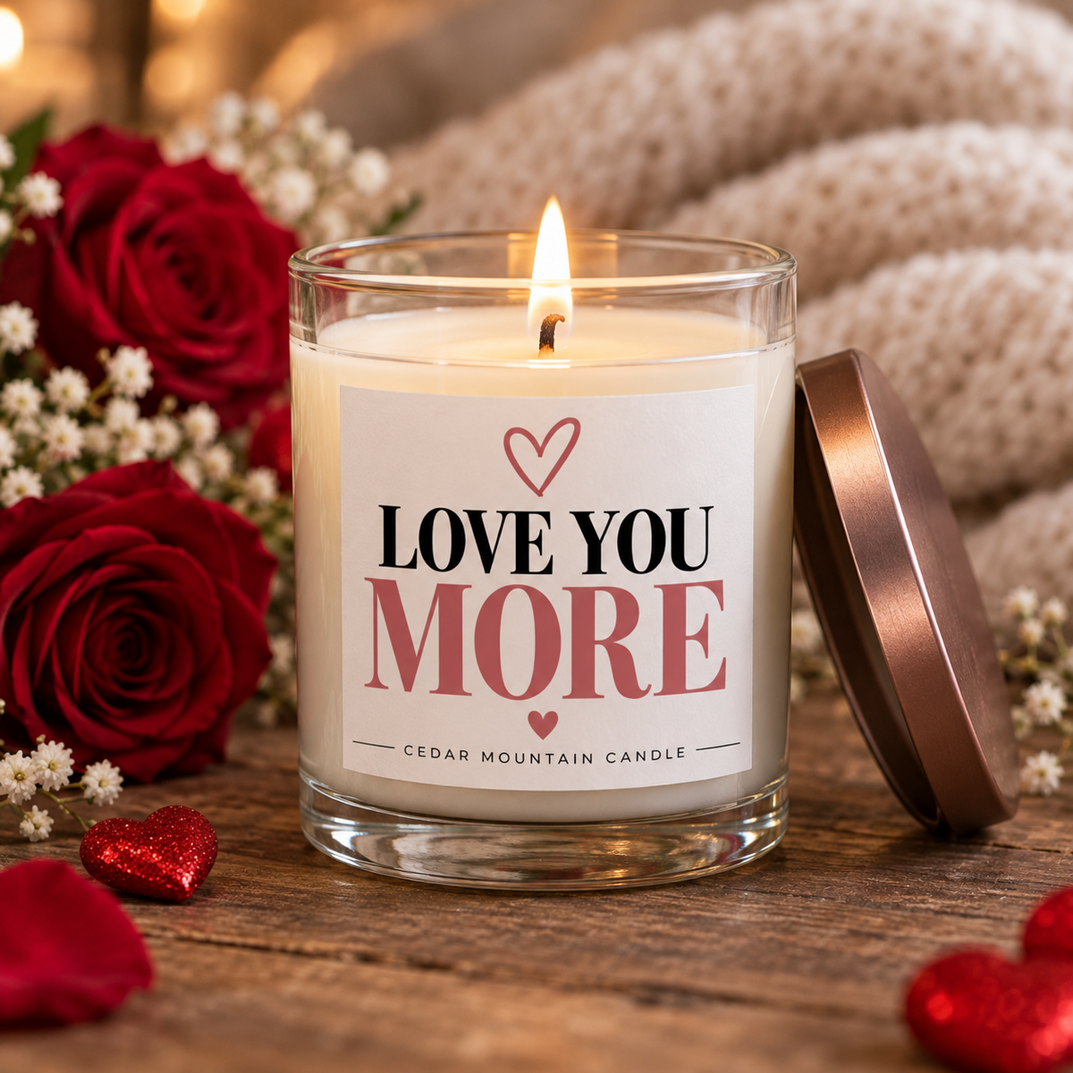 Love You More – Beach Linen | Valentine's Day 9 oz Whiskey Jar Candle