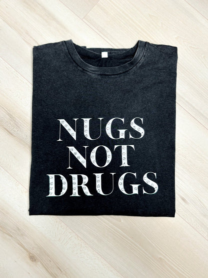 “Nugs Not Drugs” Graphic & Studded Washed Tee - Girl Code Couture