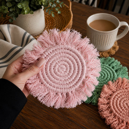 Pastel Braided Tassel Coasters
