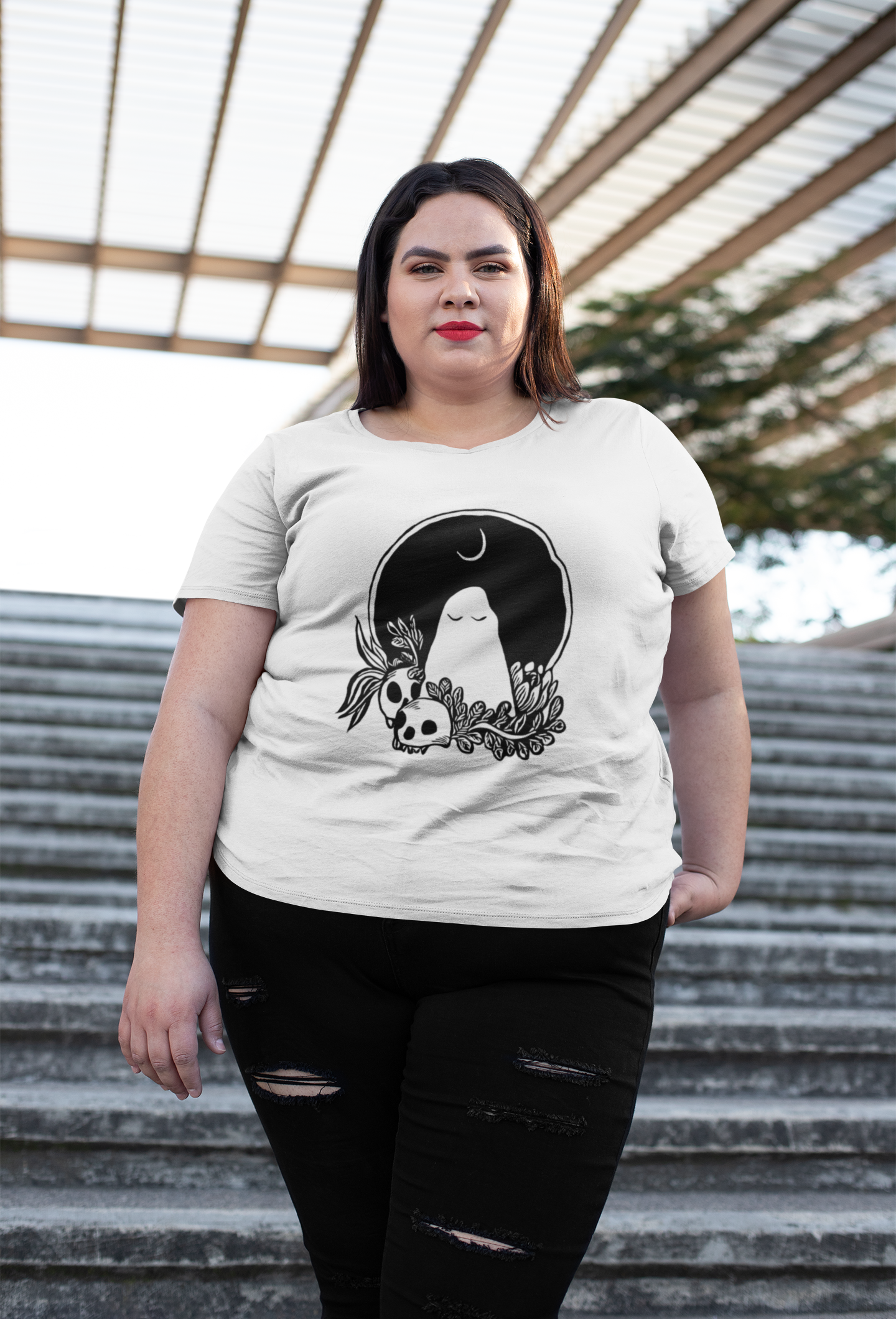 Cute Ghost Moon And Skulls Tee - Unisex Shirt